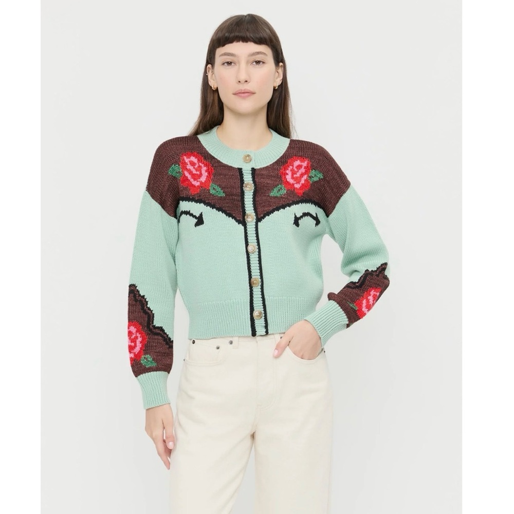 Loeffler Randall Mint and Brown Cardigan